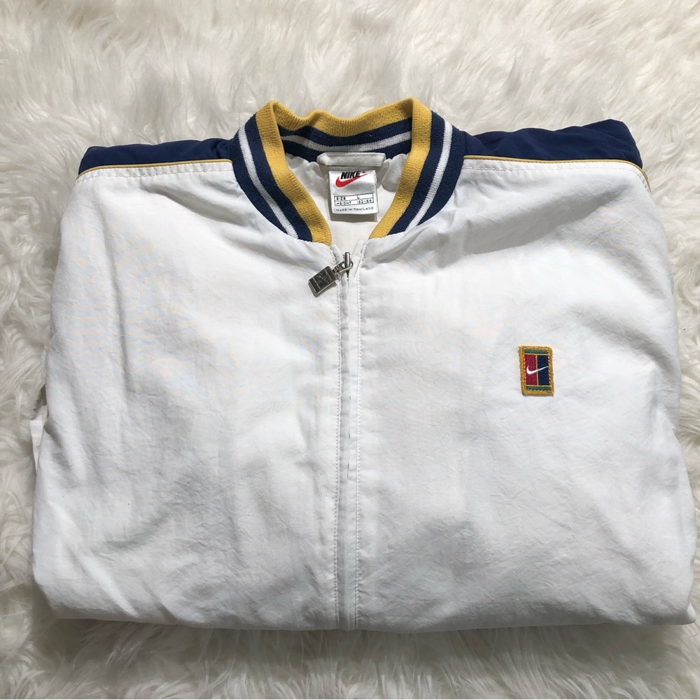 Vintage Nike jacket White sweater Large L zipper zip up patch tennis track top